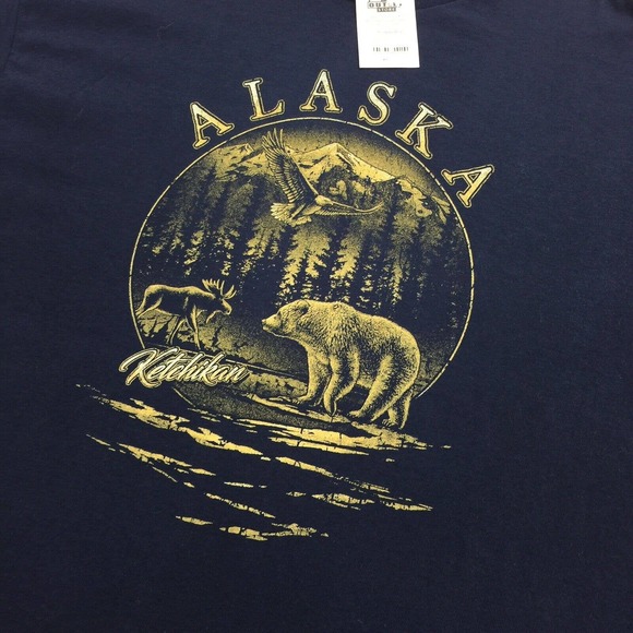 Vintage NOS Alaska Nature Short Sleeve T-Shirt XL Blue Yellow Bear Deadstock Y2K - Picture 3 of 7